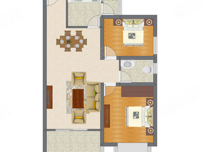 2室2厅 68.80平米户型图