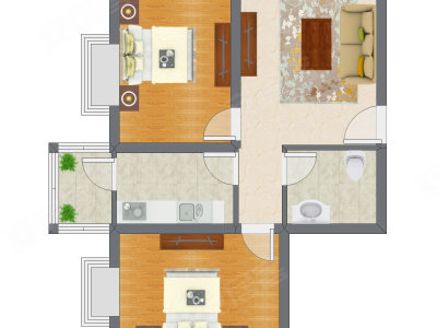 2室1厅 69.00平米