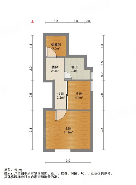 七彩星城2室2厅2卫43.95㎡南北80万