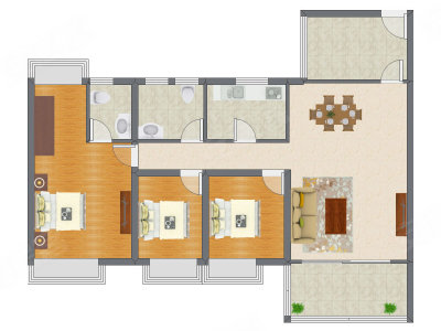 3室2厅 117.14平米户型图