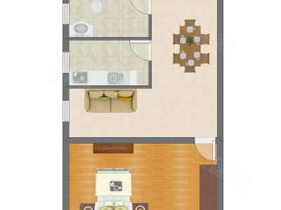 1室2厅 49.18平米户型图