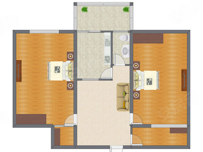 2室1厅 101.68平米户型图