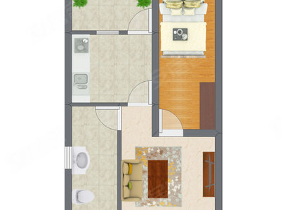 1室1厅 32.17平米户型图
