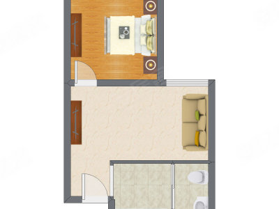 1室1厅 52.28平米户型图