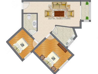 2室1厅 90.29平米户型图