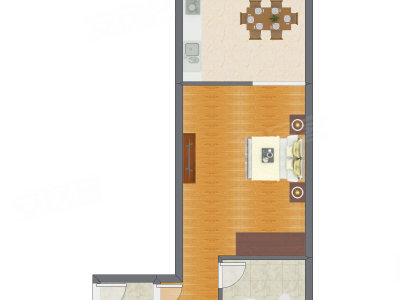 1室1厅 53.44平米户型图