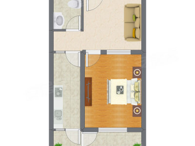 1室1厅 56.61平米户型图