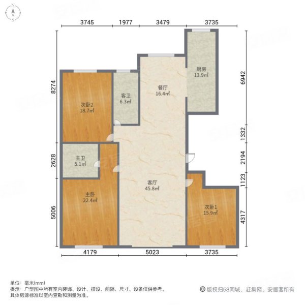 雅江小区3室2厅2卫171㎡南北93万