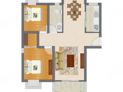2室2厅 92.61平米户型图