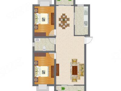 2室2厅 69.04平米户型图