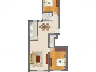 2室1厅 108.63平米