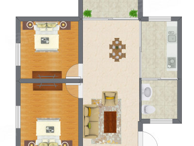 2室2厅 53.76平米户型图