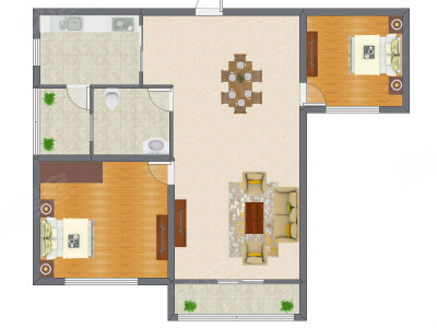 2室2厅 95.03平米户型图