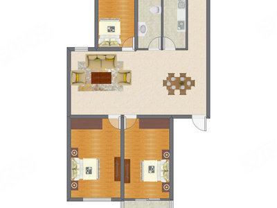 3室2厅 105.56平米户型图
