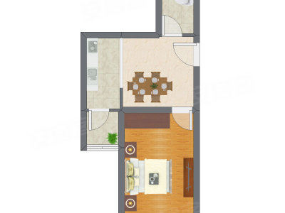 1室1厅 53.15平米户型图