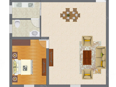 1室2厅 62.71平米户型图