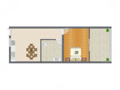 1室1厅 48.32平米户型图