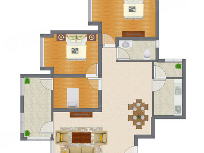 3室2厅 93.55平米