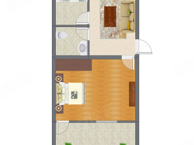 1室1厅 47.82平米户型图