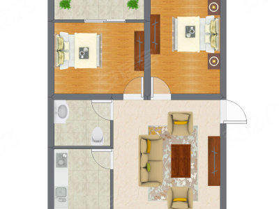 2室1厅 57.71平米户型图