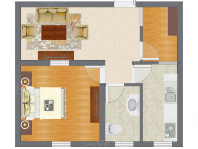 1室1厅 37.41平米户型图