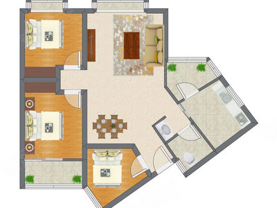 3室2厅 96.83平米户型图