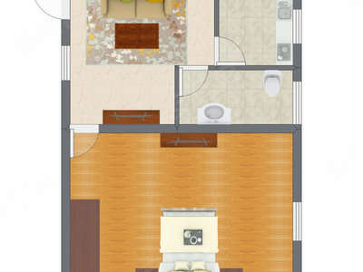 1室1厅 49.58平米户型图