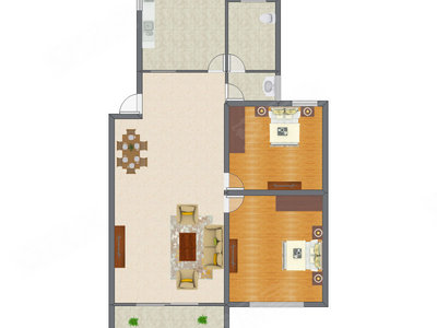 2室2厅 123.72平米户型图