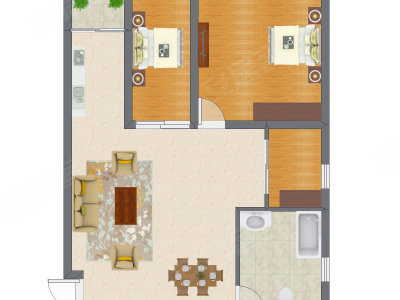 2室2厅 65.33平米