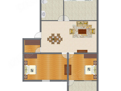 2室1厅 66.20平米户型图