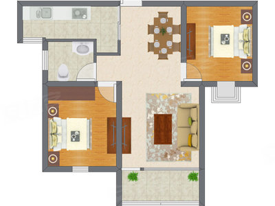 2室1厅 83.40平米户型图