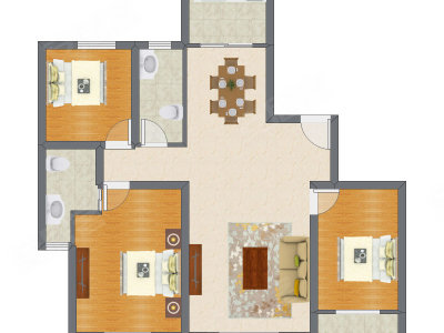 3室2厅 142.41平米户型图