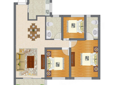 3室2厅 105.29平米户型图