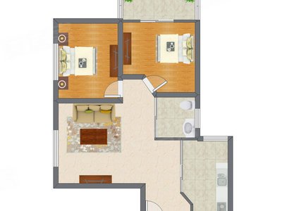 2室1厅 95.37平米户型图