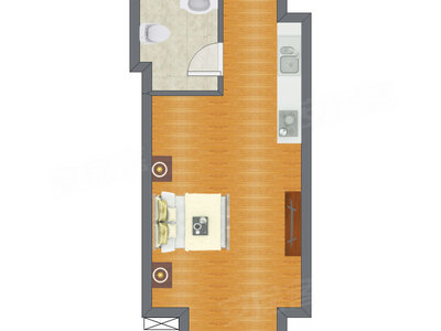 1室1厅 51.59平米户型图