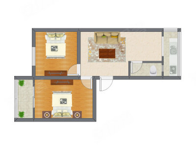 2室1厅 56.60平米户型图
