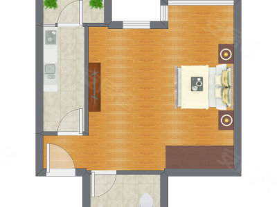 1室0厅 47.88平米户型图