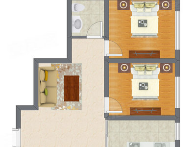 2室1厅 68.34平米户型图