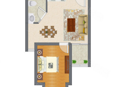 1室2厅 52.60平米户型图