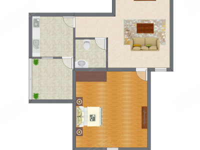 1室1厅 35.50平米户型图