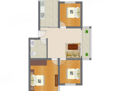3室1厅 107.64平米户型图
