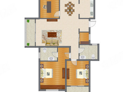 3室2厅 134.00平米户型图