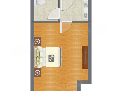 1室0厅 37.57平米户型图