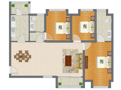 3室2厅 126.64平米户型图