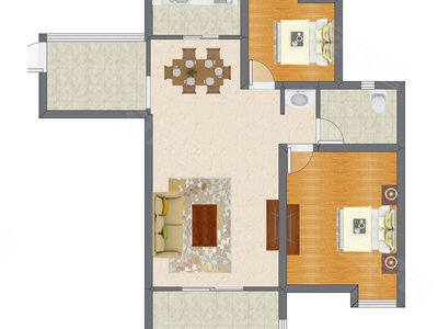 2室2厅 97.29平米户型图