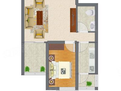 1室1厅 51.83平米户型图