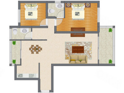 2室2厅 99.86平米户型图