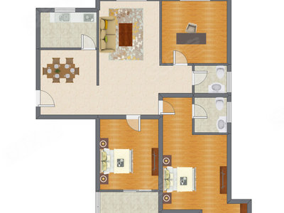 3室2厅 126.89平米户型图