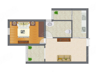 1室1厅 39.55平米户型图