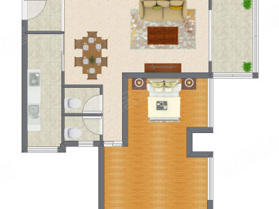 1室2厅 80.31平米户型图